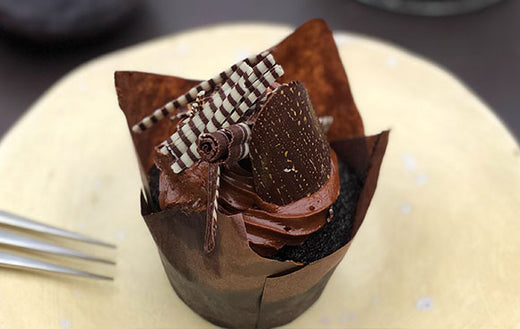 Devil's Food Cupcakes with White Chocolate Espresso Topping